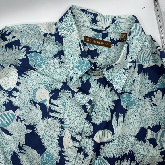 Tori Richard Other - Tori Richard Blue Coral Fish Oceanic Motif Hawaiian Shirt XLarge Button‎ Up Polo